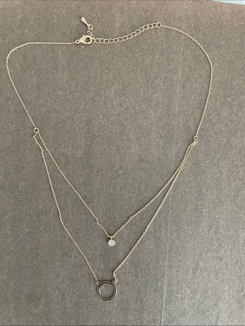 Delicate Double-Layer Circle Pendant Necklace - Gold